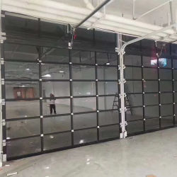 Vue complète personnalisée moderne entièrement transparente isolée segmentée en aluminium surélevé cadre de garage transparent